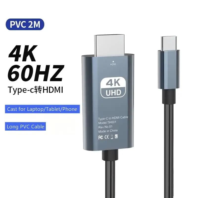 4K Type-C to HDMI Cable 2m USB-C to HDTV Adapter Cord for Laptop Phone Projector Monitor Screen Mirroring