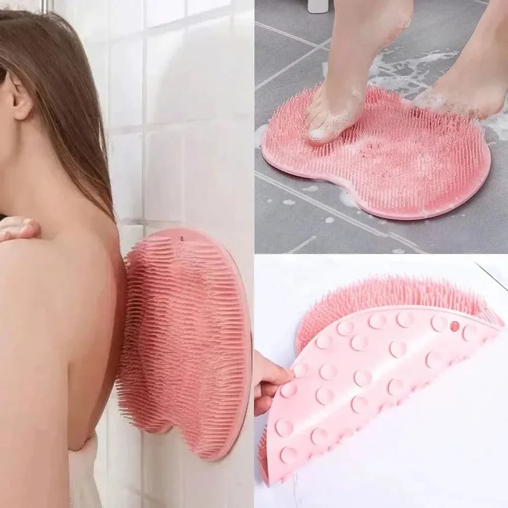 Spazzola da bagno in silicone per massaggio ed esfoliazione, raschietto per doccia, tappetino antiscivolo per bagno, strumento per la pulizia di piedi e corpo