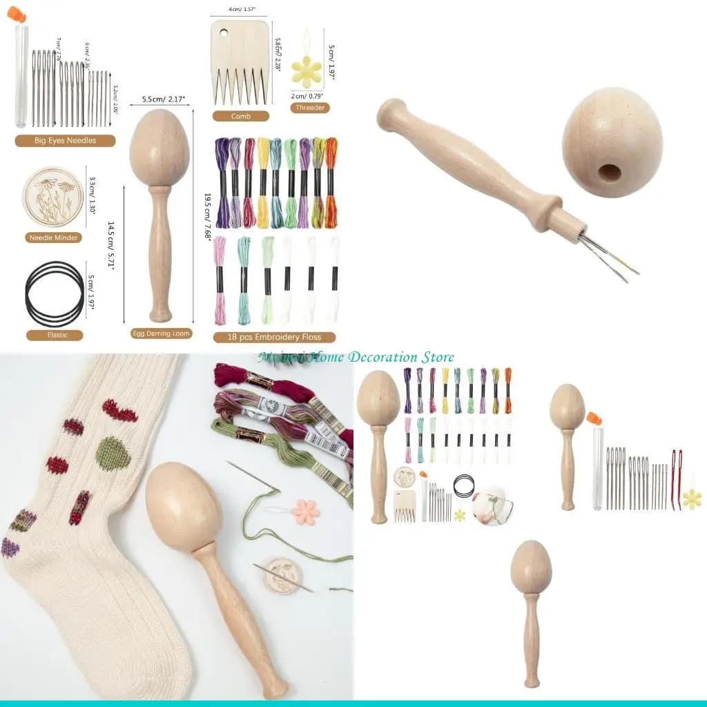 H7BF Darning Egg Sewing Tool and Thread Needle Kits Patch Holes Repair for Socks Hats Pant Sweaters DIY Crafts