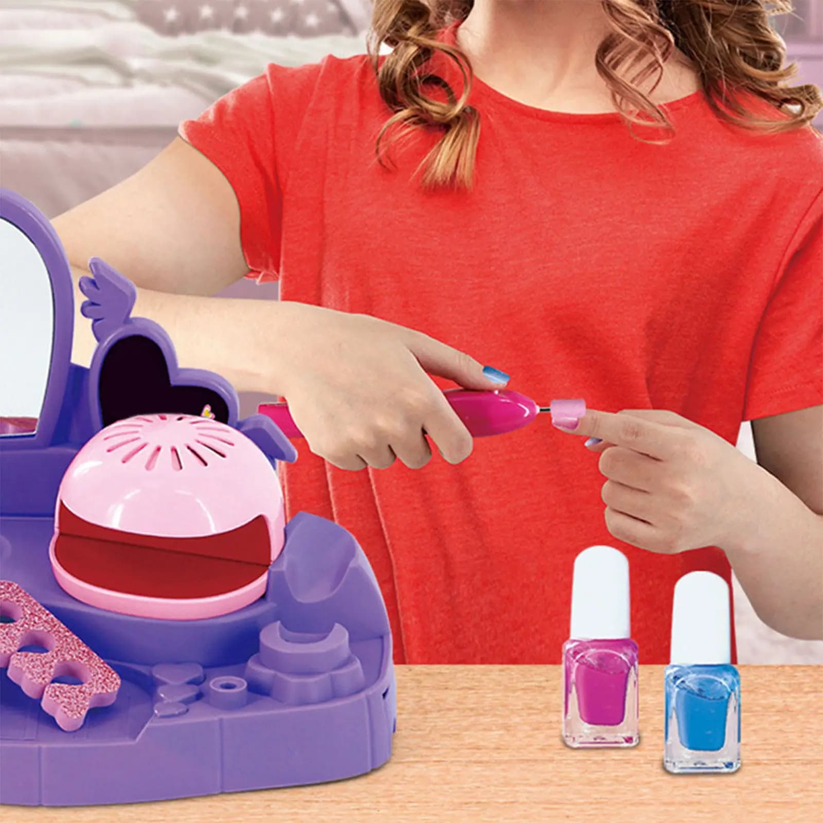 Set Regalo per Bambine con Asciugatore Elettrico per Unghie, Kit per Nail Art Fai-da-Te, Set Trucco per Bambine