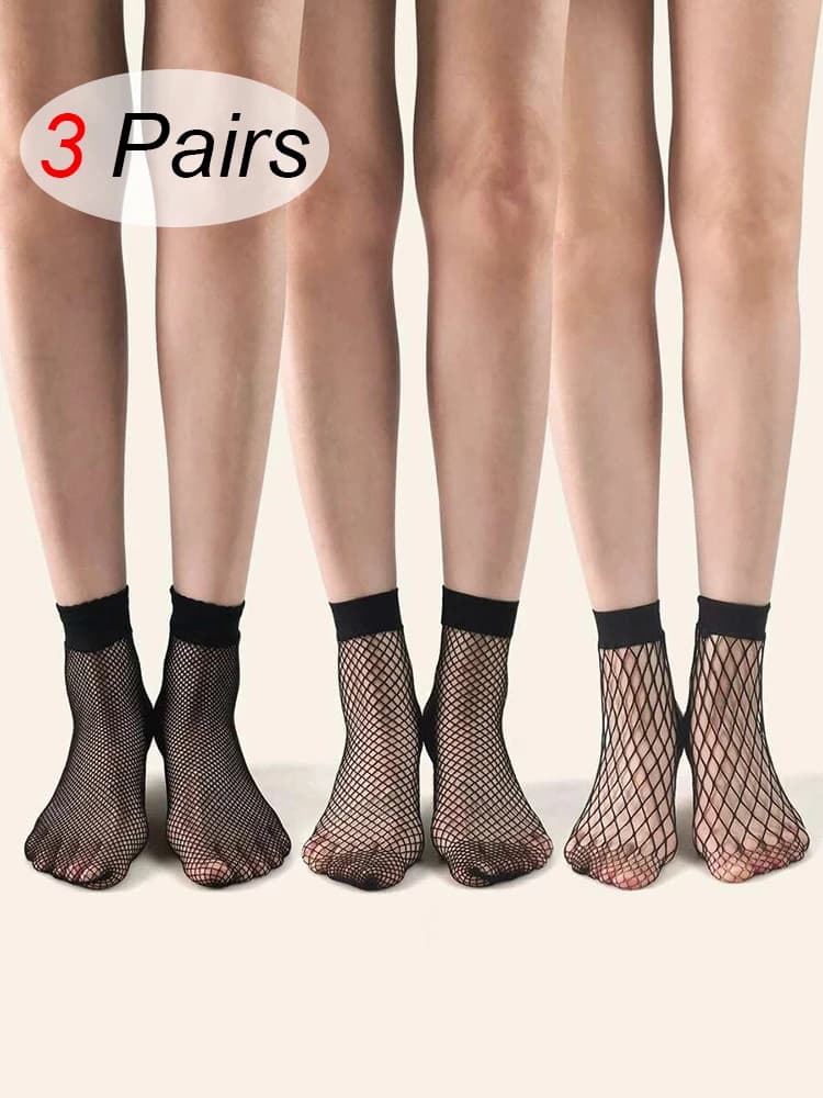3 paia di calzini da rete da pesca traspiranti da donna alla moda estivi sexy neri grandi medi e piccoli calzini casual traspiranti a quadretti