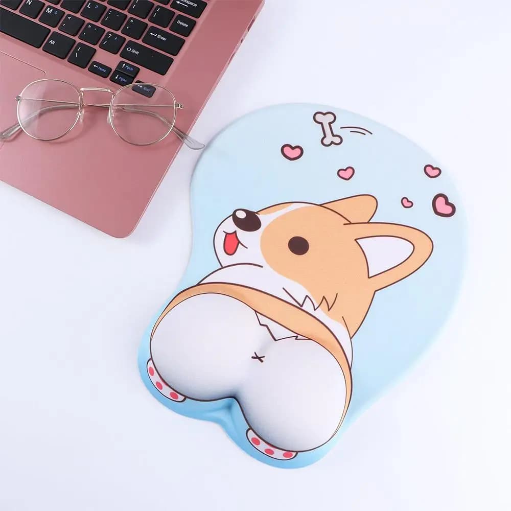 Tappetino per Mouse Ergonomico e Confortevole con Supporto per Polso in Gel di Silice Antiscivolo, Design Corgi