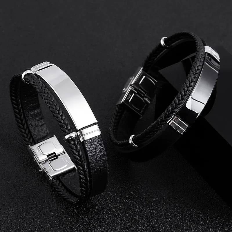 Bracciale personalizzato in acciaio inossidabile Bracciale semplice in tessuto casual Bracciale in pelle di titanio inciso per uomo in acciaio inossidabile