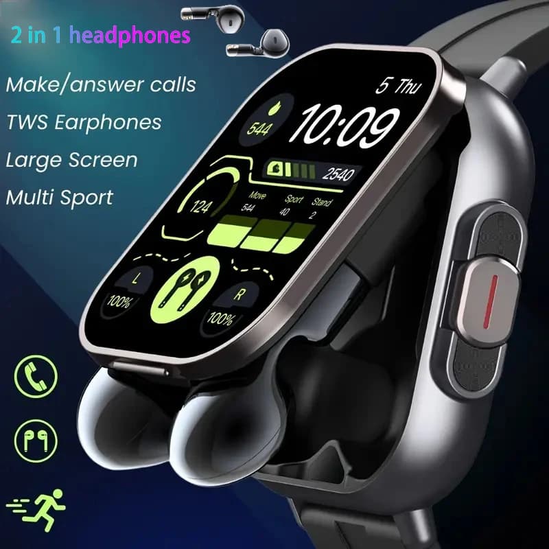 New TWS 2 in 1 Smart Watch with Headphones Sports Clock Bluetooth Headset Call Watches Men Health Monitor NFC Smartwatch Earbuds