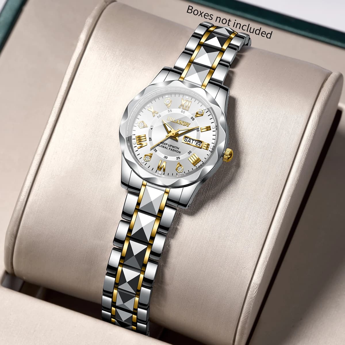 Luxury Rhinestone Roman Dial Women Quartz Watch Stainless Steel Bracelet Ladies Calendar Wristwatch Relogio Feminino（Without Box