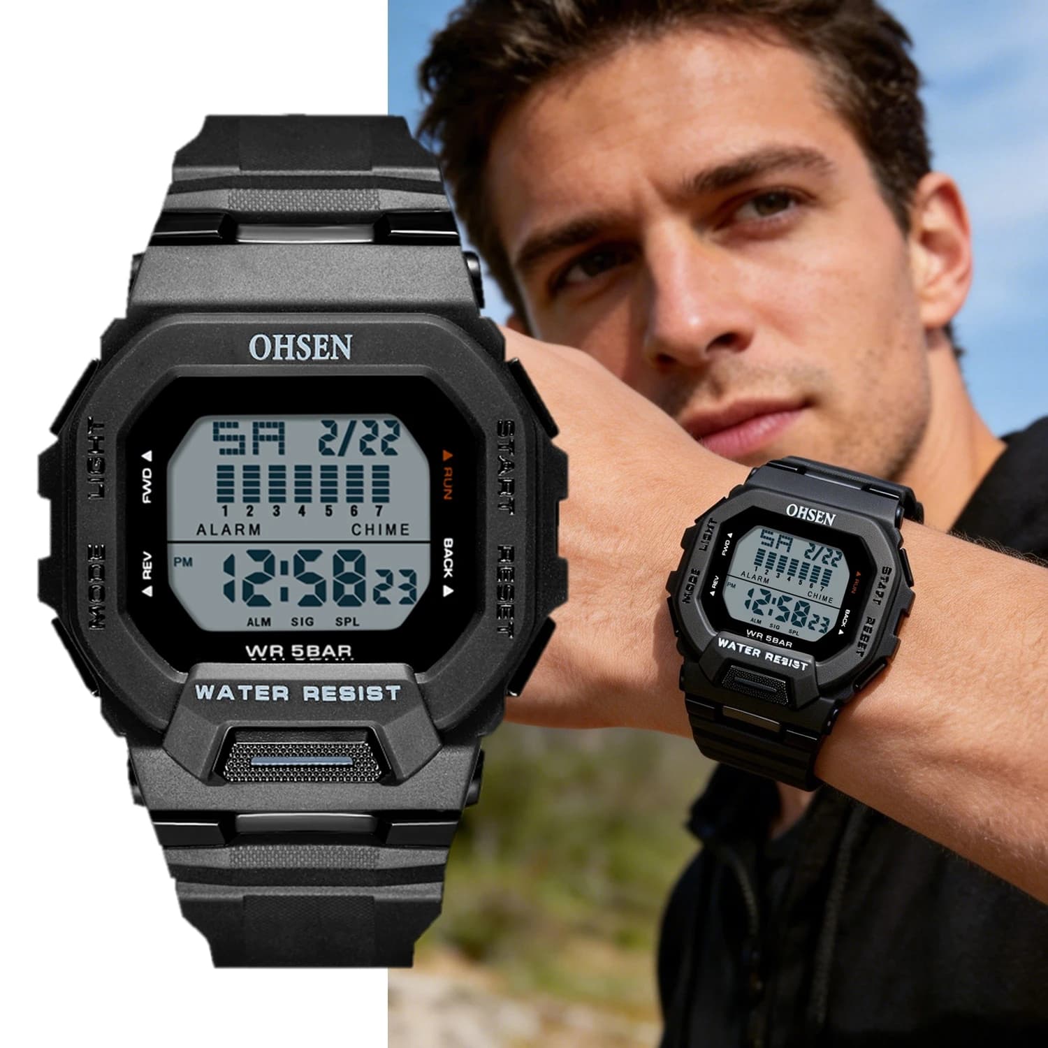 Men's Sports Watch Digital Style G 50M Waterproof Green Hombre Men's Tactical Electronic Wrist Watch Gifts