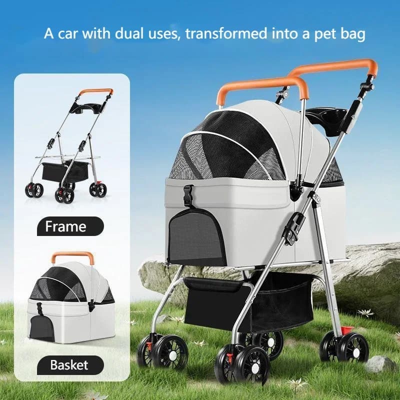 Passeggino per cani, gatti e cani, borsa leggera e pieghevole, spinta esterna staccabile, passeggiate per cani, trasporto staccabile
