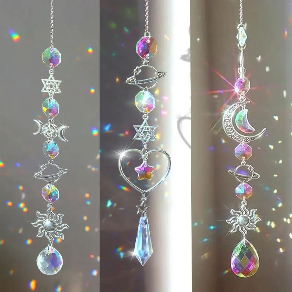 Crystal Winding Bell Rainbow Creator Sunbells Earrings Pendant Decorations for home garden Wind music, Holidays, Festival, Home decorations,