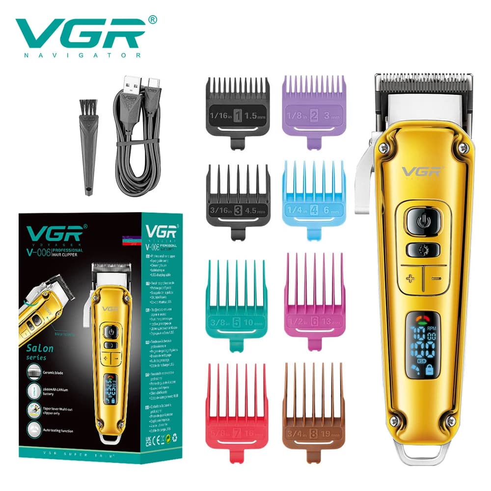 VGR 006 Metal Electric Haircut Retro Electric Man Push Shear Oil Head Cut LED Smart Digital Haircut Machi