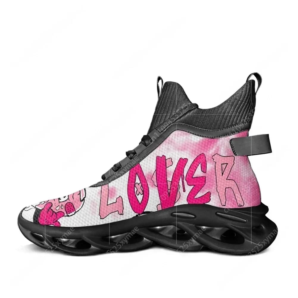Sneakers basse unisex Pink Loser Lover Pink Drip Heart High Top, scarpe sportive da corsa con lacci in mesh, personalizzabili