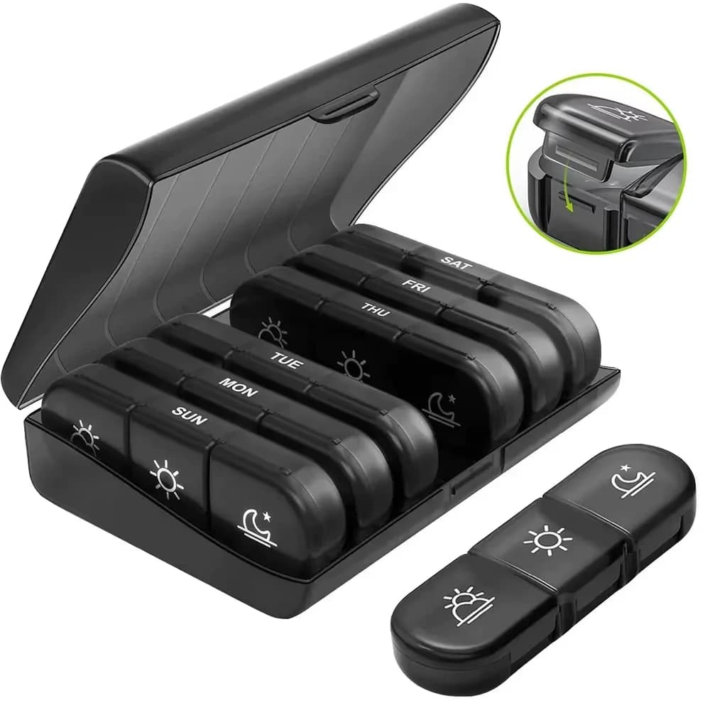 BUYYYEY Weekly Case for Pills Portable Travel Box Large parts 21 grills 3 times a day for vitamins Medicine Fish oil