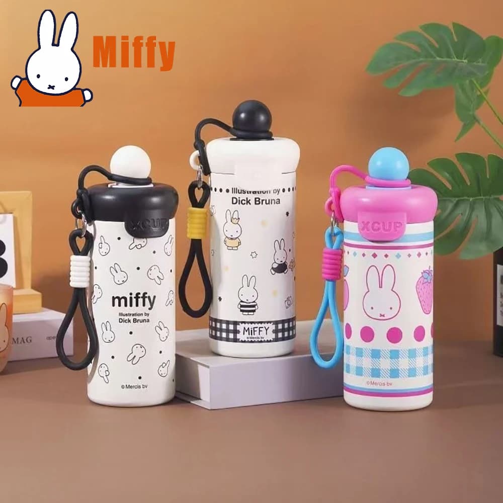 Kawaii Miffy 450ML Bottiglia d'acqua isolata a doppia parete Simpatico coniglio Portatile a tenuta stagna antiscivolo Viaggio all'aperto Sport Ragazza regalo