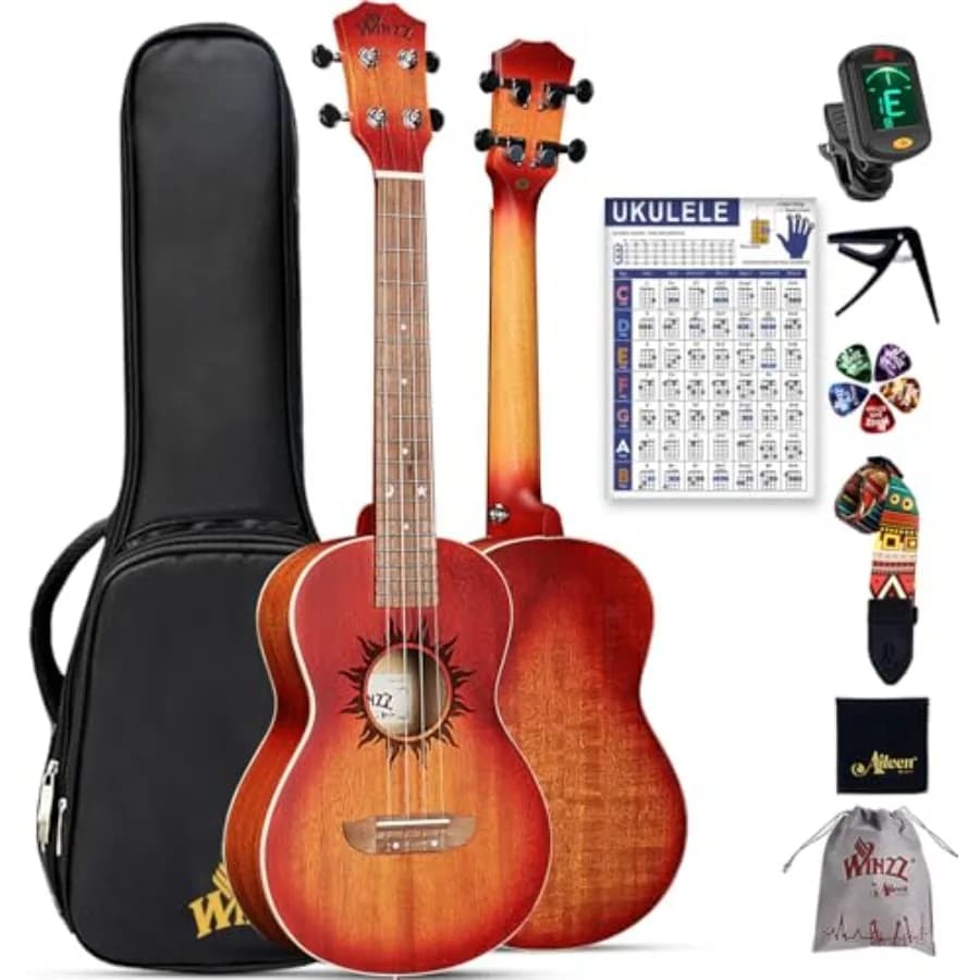 Tenor Ukulele Beginner Set for Adults: Mahogany, Natural, Includes Chord Chart Capo, Unique Design Gift