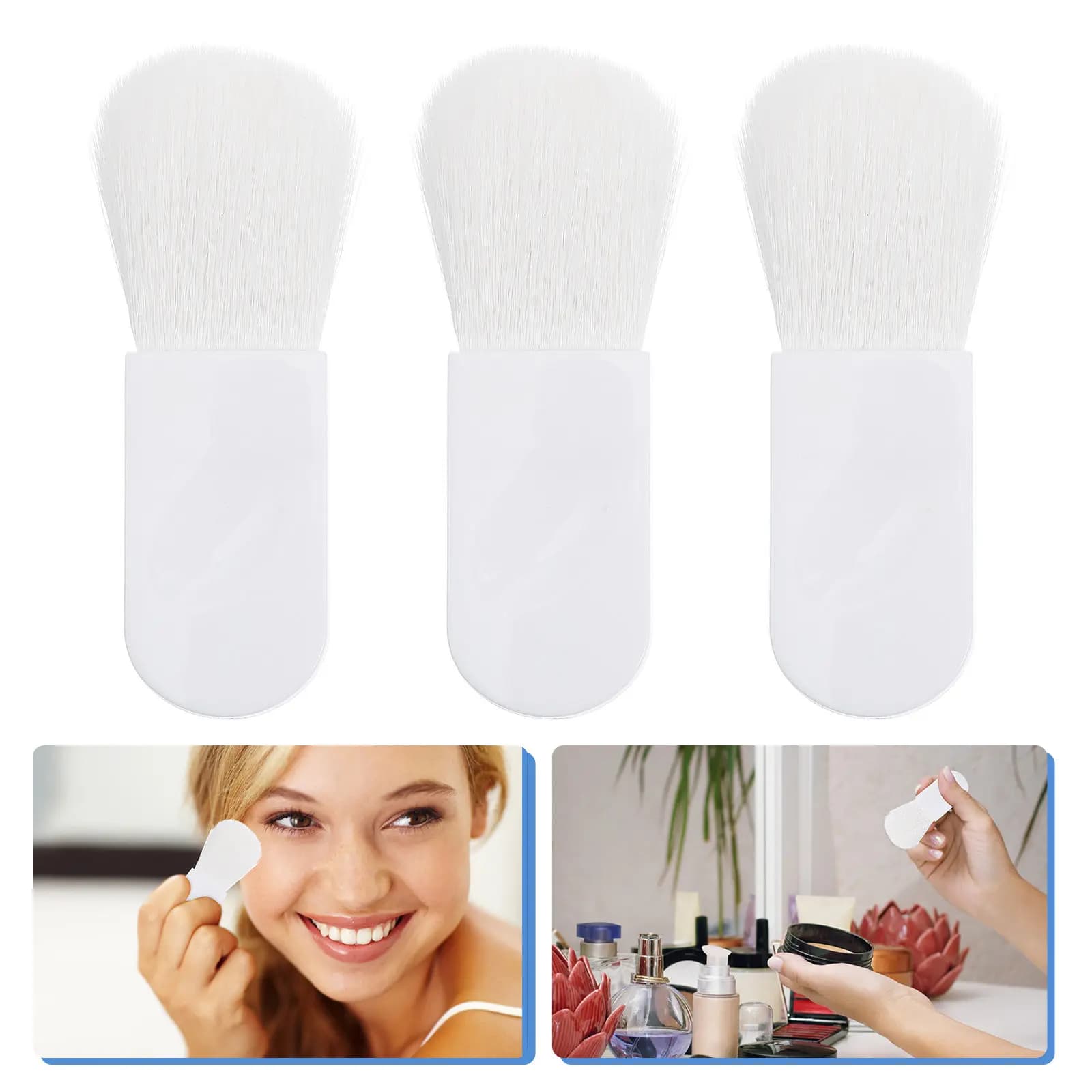 Set di 3 Pennelli per Blush Portatili, Mini Pennelli per Trucco con Manico Antiscivolo, Setole Morbide e Dense per Polvere Libera, Strumento Cosmetico per Sfumatura