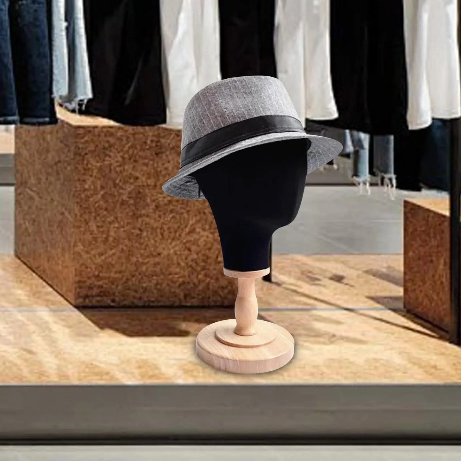 Support for wig with dummy head holding headdress, robust headphone cap holder, storage rack for corporate barber house