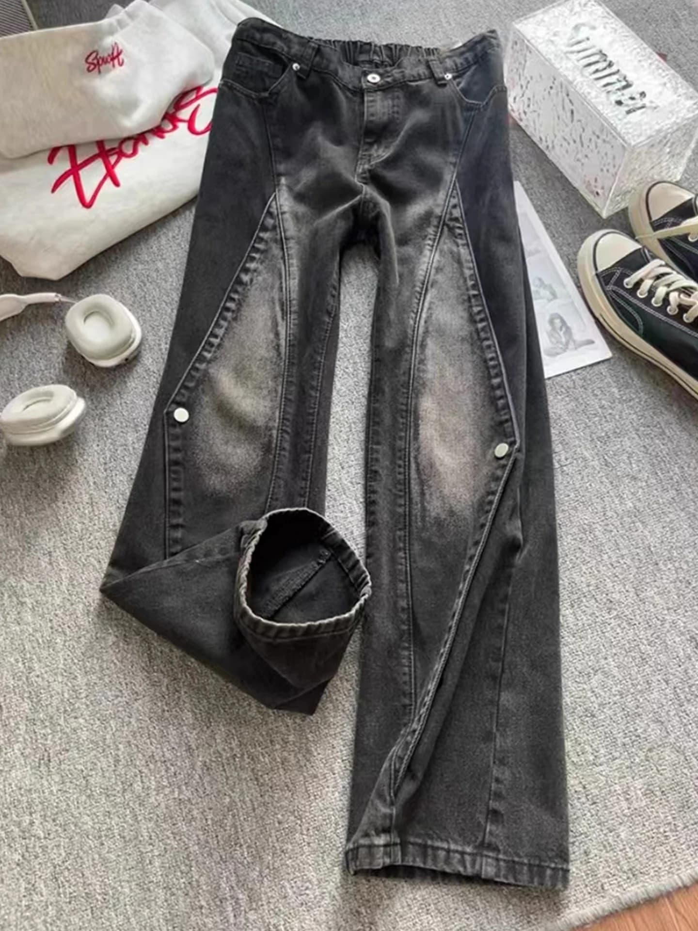 Bla adient Deconstructed Waed Men's Workwear Jeans Spring Design Sensation Knife American High Street Vibe Pants