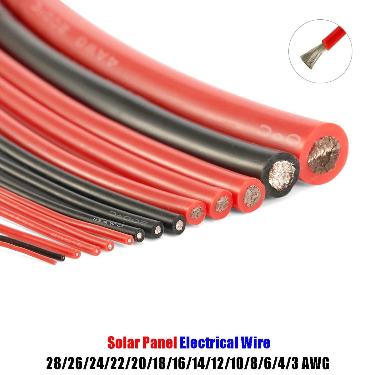 Cavi in silicone resistenti al calore 28 26 24 22 20 18 16 14 12 10 8 6 4 AWG Cavo elettrico per pannello solare per batteria per auto automobilistica