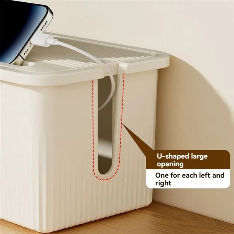 DT19 Cable Management Box with Lid, Cord Hider for Desk, Power Strip Organizer, White, 23.5x11.5x12cm, Home Office