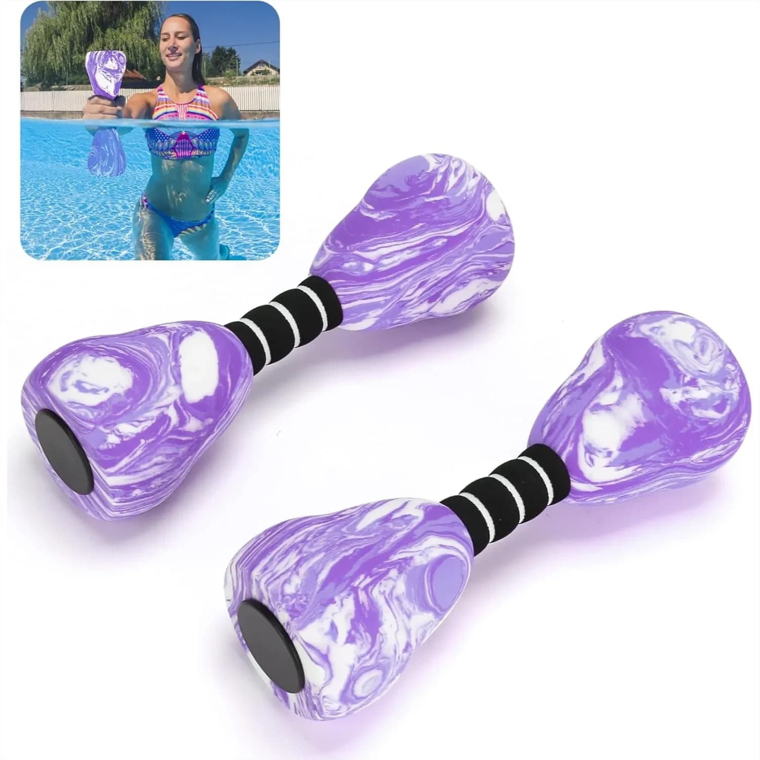 Set di manubri acquatici, 2 pesi in schiuma per acquagym, fitness in piscina ed esercizi per la perdita di peso