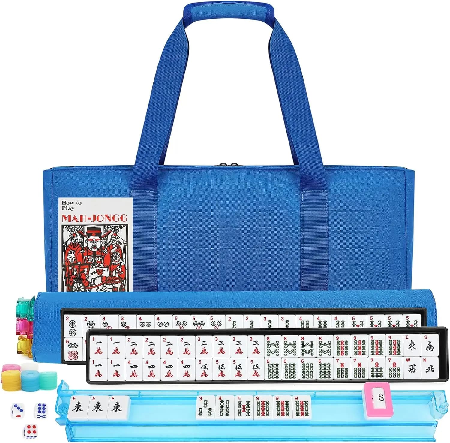 Set di 166 Tessere Mahjong Bianche con 4 Supporti e Valigetta da Viaggio