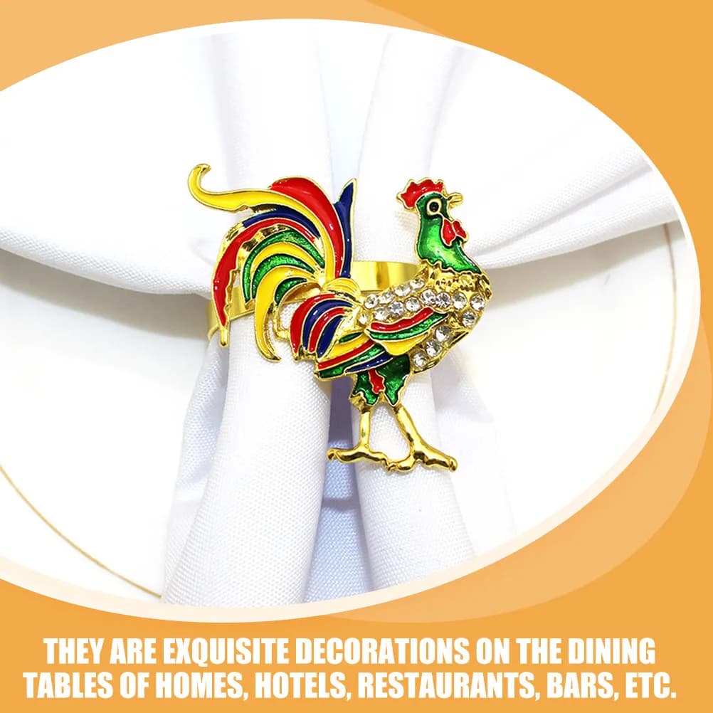 Set di 4 Anelli Portatovaglioli a Forma di Gallo, Fibbie Decorative in Metallo, Portatovaglioli per Tavola, Decorazioni per Feste, Matrimoni e Pasqua
