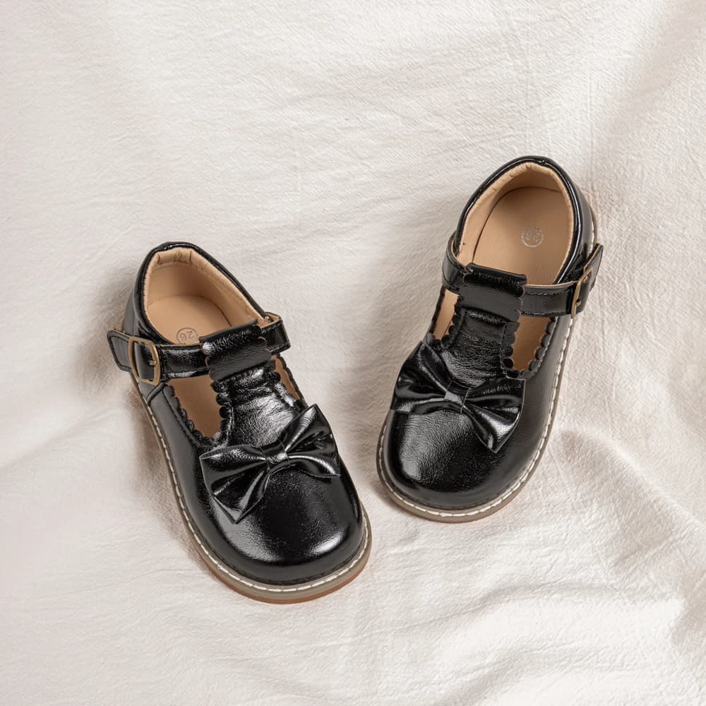 Scarpe Mary Jane con Fiocco Grande per Bambine, Calzature Casual da Principessa con Bordo Smerlato e Chiusura in Velcro