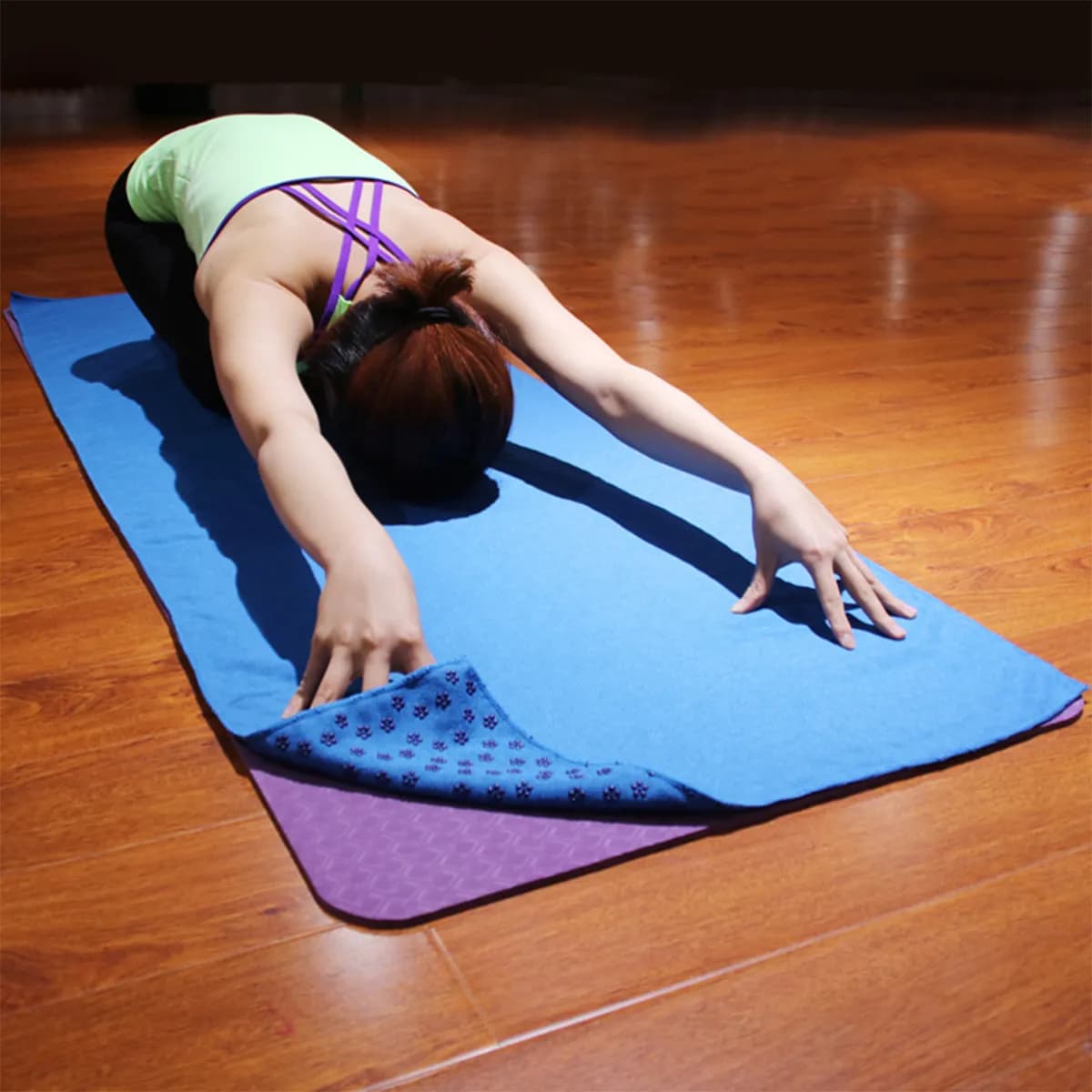 Anti-slip Yoga Mat with Prugna Particle Design, 183x61cm, Super Light, for Pilates and Fitness, Blue Lake