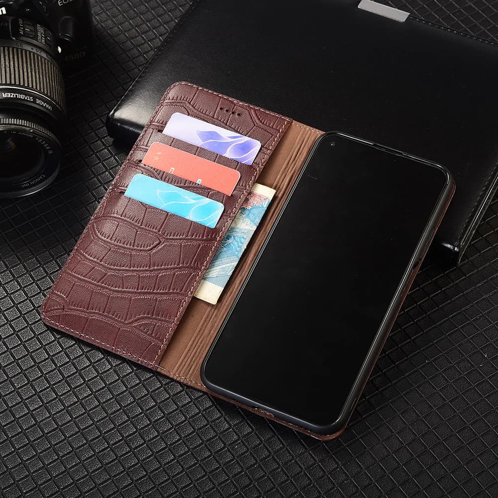 Genuine leather wallet case with crocodile belly for Oneplus 6T 7 7T 8 8T 9T 10T 10T 11 12R 13 13T 13T 13R 15 Pro