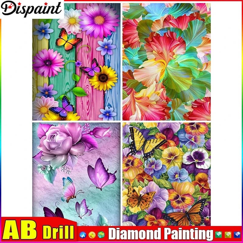 Dispaint AB 5D Diamante Ricamo Kit Cucito "Fiore Farfalla" Pittura Diamante Fai Da Te Punto Croce Decorazione Della Casa Regalo