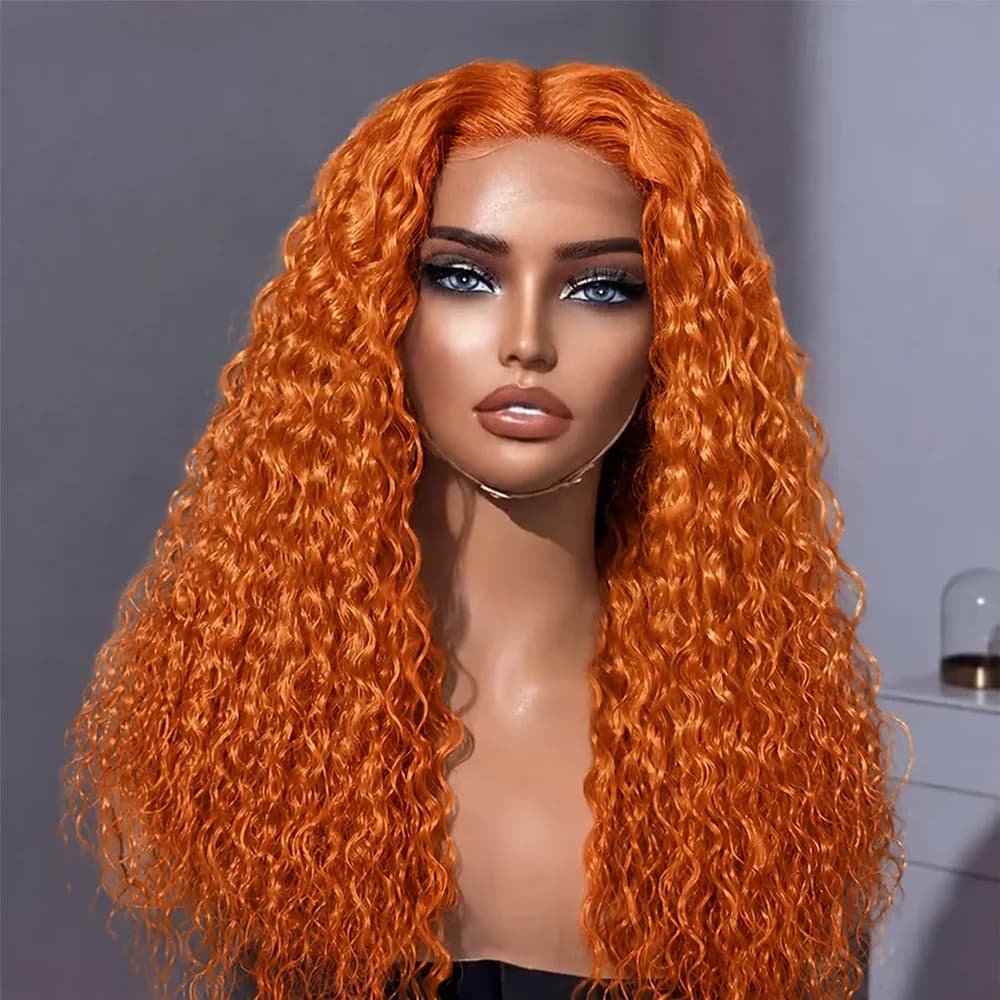 38 inch Brazilian Deep Wave Ginger Orange 13x6 HD Lace Front Human Hair Wig Curly 13x4 Lace Frontal Wig 5x5 Glueless Closure Wig