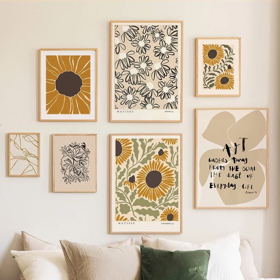 No frame Boho Abstract Matisse Sunflower Minimalist Shapes Wall Art Posters Canvas Prints Pictures For Living Room Decor Nord