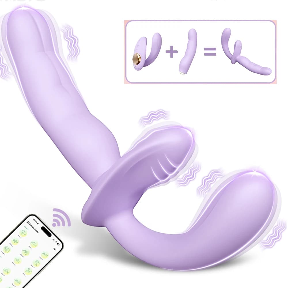 Vibratore Dildo 2 in 1 Controllabile tramite App per Donne e Lesbiche, Stimolatore Indossabile per Punto G e Clitoride, Giocattolo Sessuale per Masturbazione Femminile