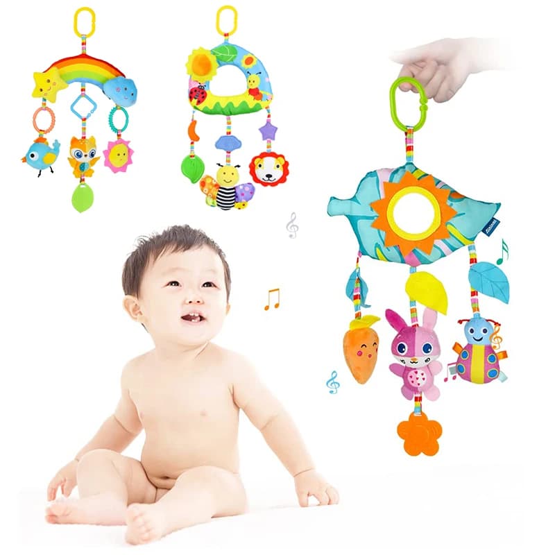 Seggiolino auto passeggino giocattoli appeso peluche culla campana colorata sonagli sensoriali per bambini morbidi con massaggiagengive per bambini 0-12 mesi regalo