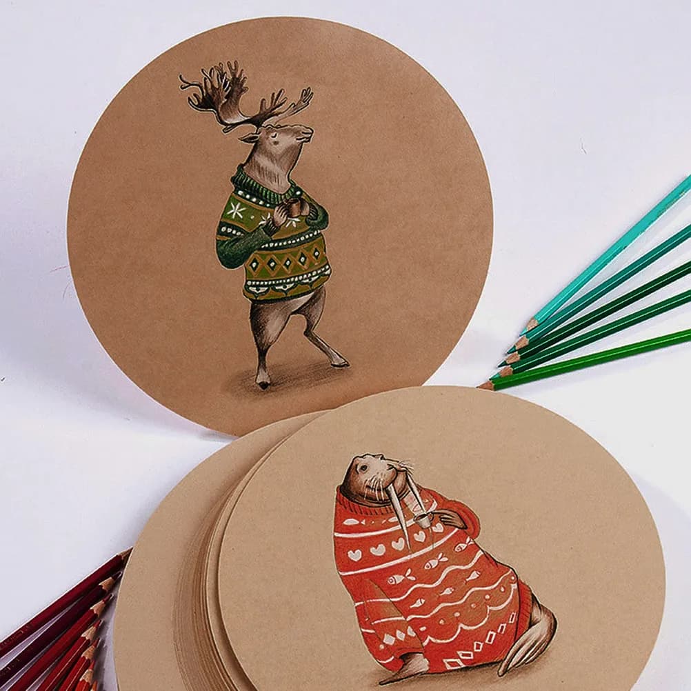 25 Sheets Round Kraft Sketch Paper Thick Tear Resistant Drawing Pads Double Sided for Sketch Cartoon Watercolor Gouache Art