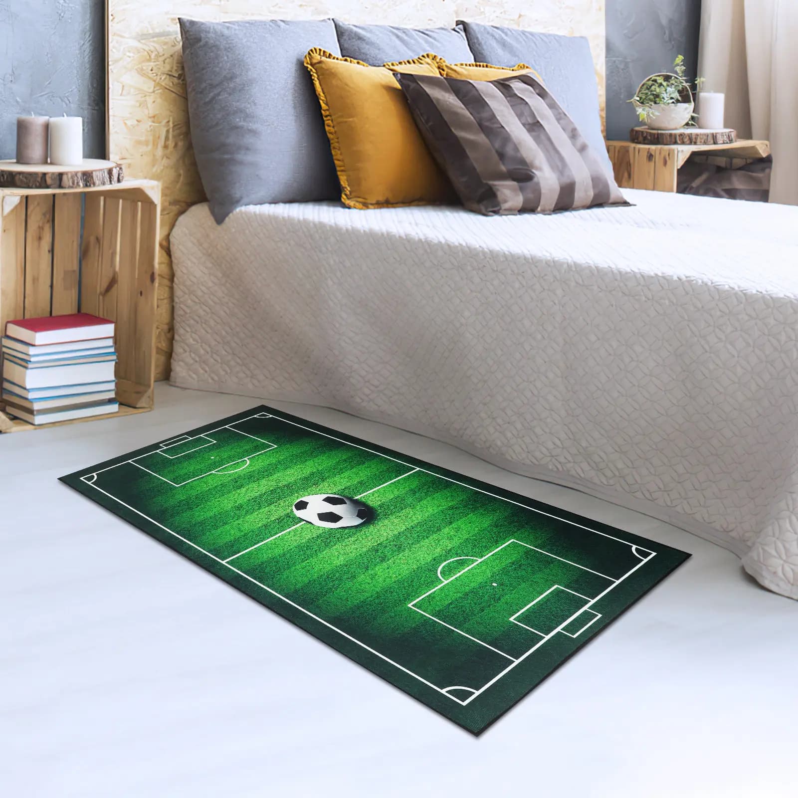 Tappeto a Forma di Campo da Calcio, Morbido e Confortevole, Moderno Tappetino per Pavimento, Decorativo per Soggiorno e Camera da Letto