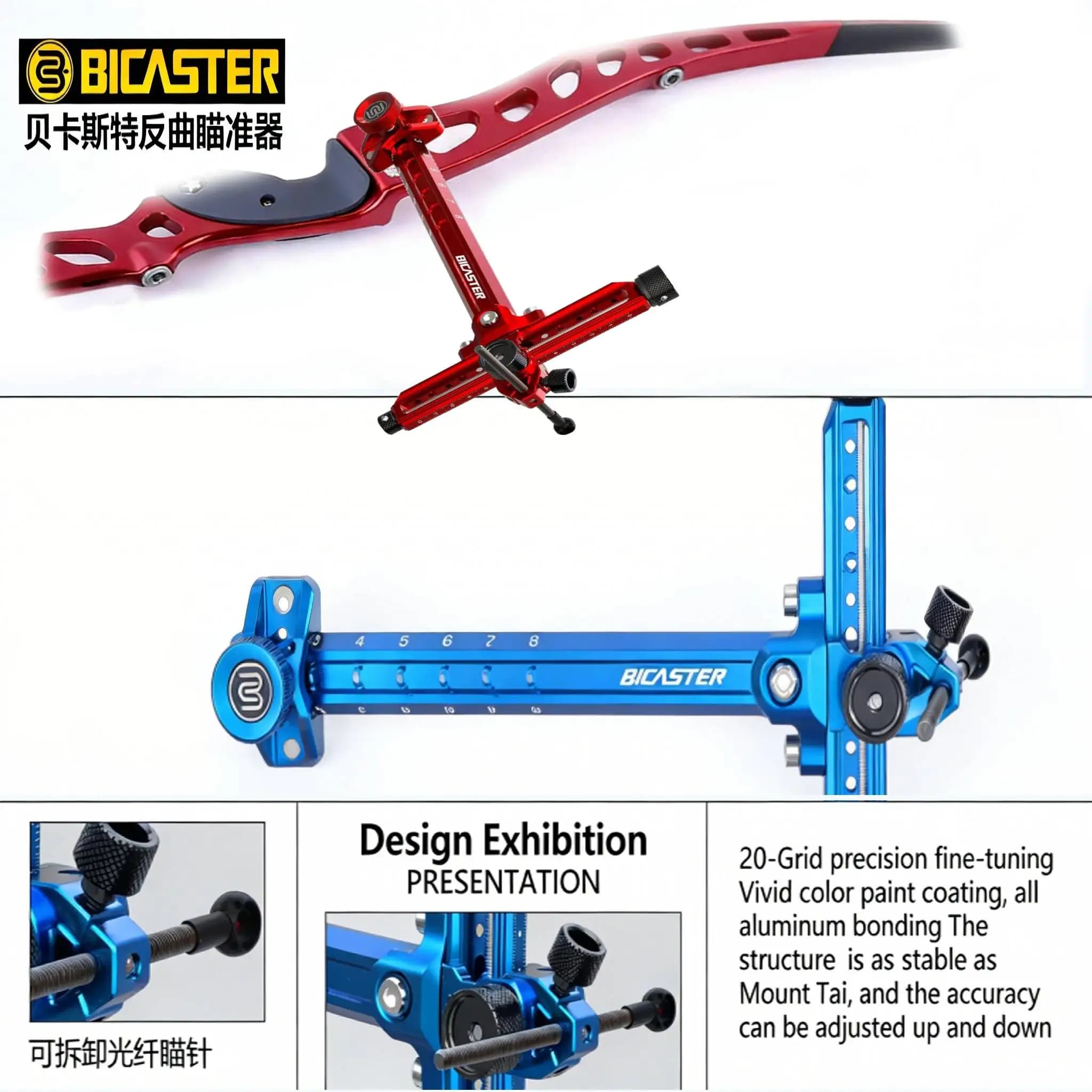 BICASTER AURA Mirino per arco ricurvo Micro-regolazione in alluminio da 9 pollici per accessorio per tiro con l'arco da caccia con mano sinistra/destra