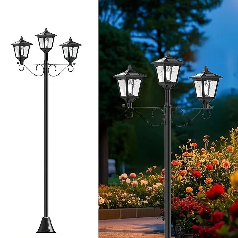 Solar lamp from Exterior to Tre Teste da 72 Pollici, Stile Vintage, per Giardino, Cortile, Prato (Fioriera Non Included)