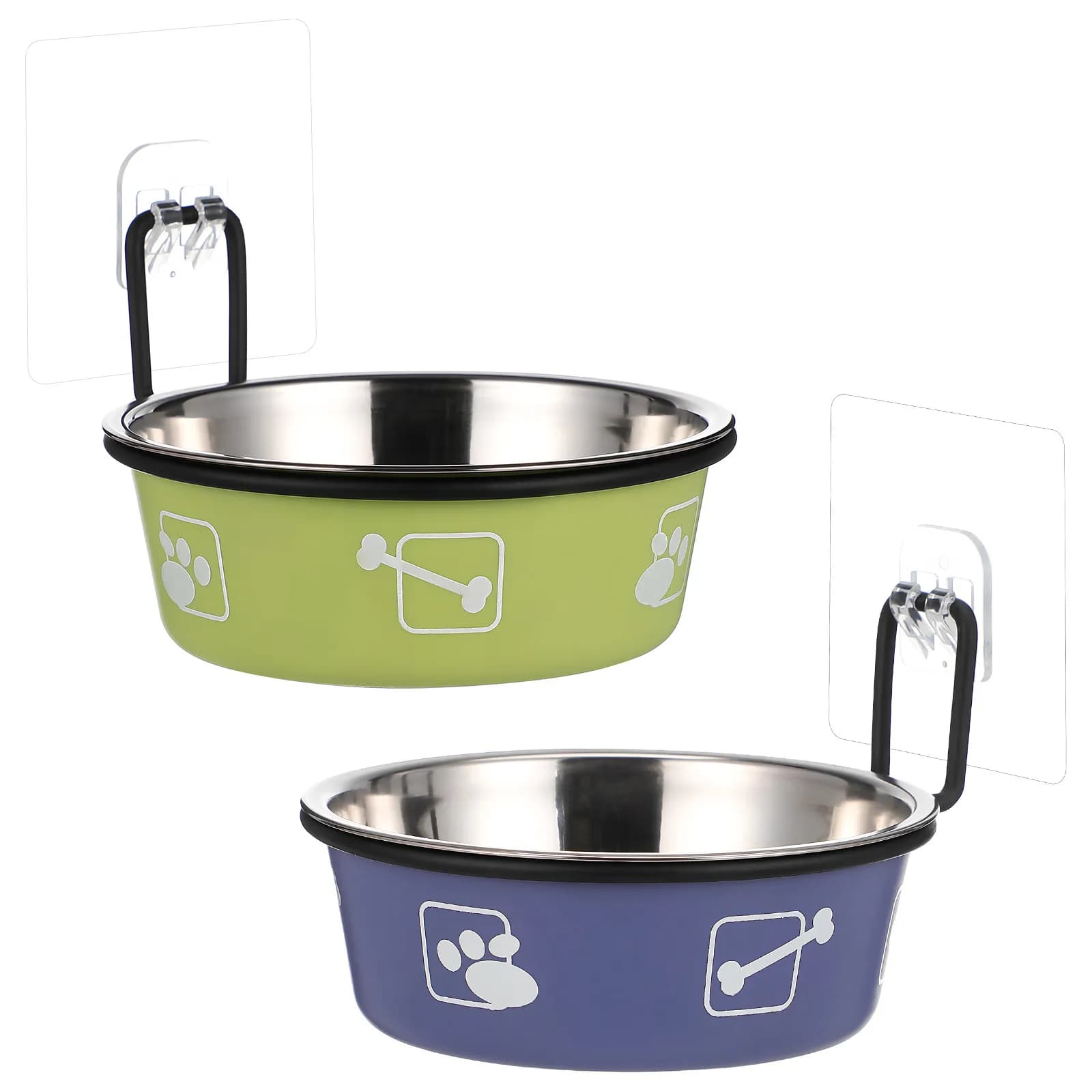 2Pcs Hanging Cat Food Bowls Stainless Steel Wall Mounted Elevated Pet Feeding Station for Small Spaces Easy Install Adhesive