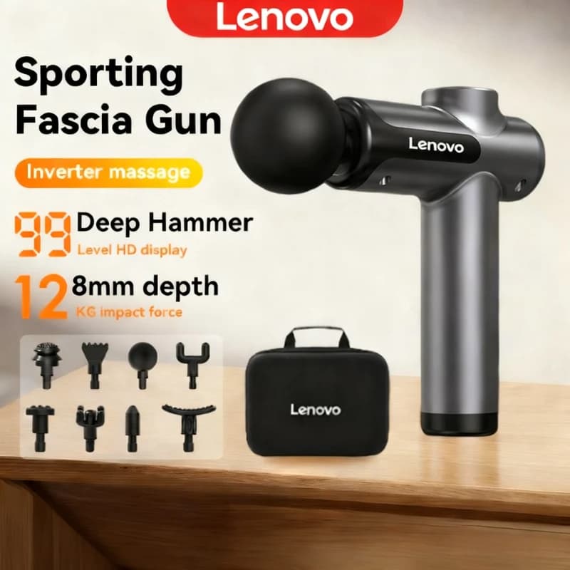 Lenovo Powerful Wireless Massage Gun 8 Massage Heads Rechargeable Electric Strap Gun for Shoulder, Neck, Life, Leg