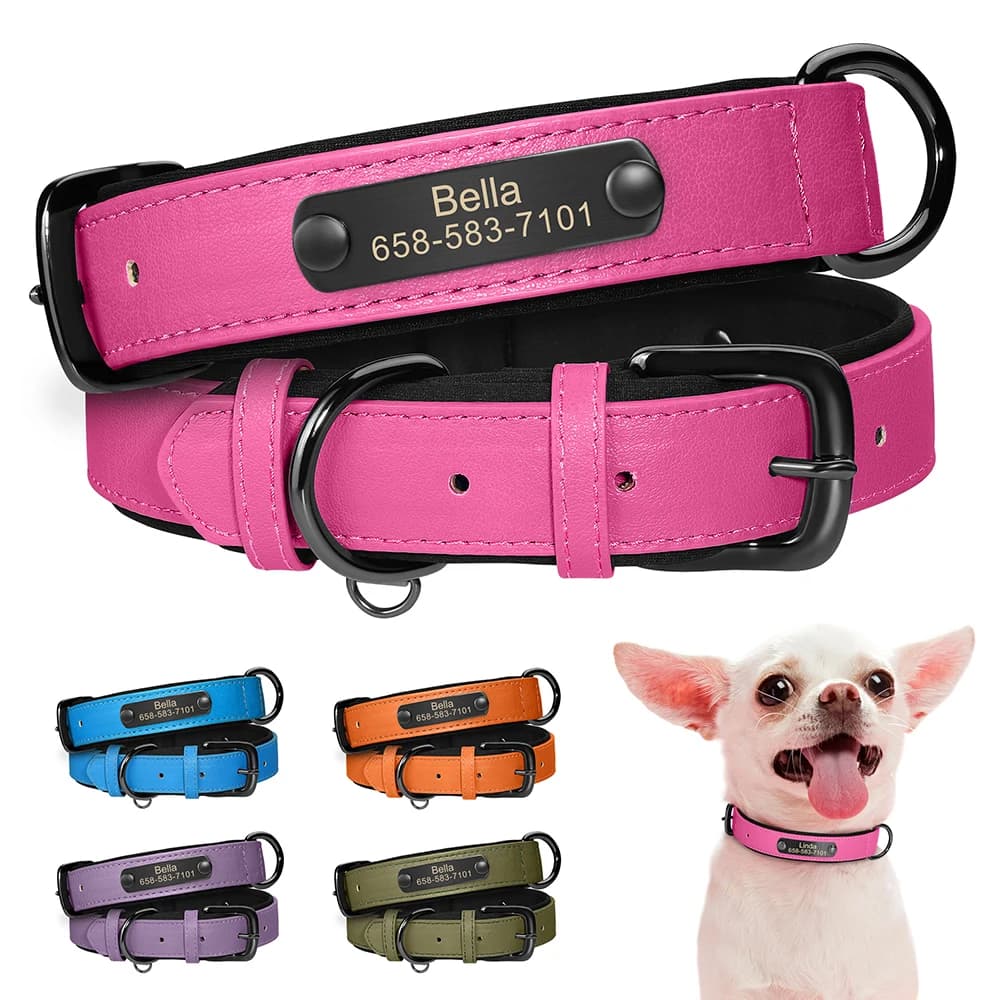 Collare per cani medio personalizzato regolabile Collari per cani in pelle PU con incisione Collana identificativa per animali domestici per cani di piccola taglia Pitbull PUG