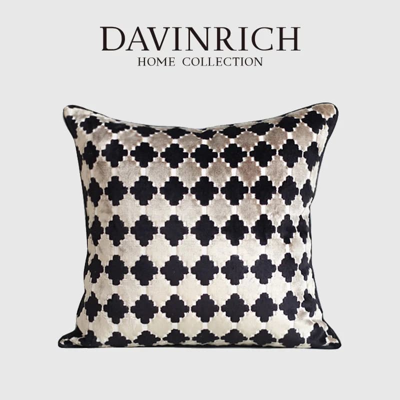 DAVINRICH Maximalism Style Italian Retro Floral Geometry Cushion Covers Super Soft Velvet Decorative Pillow Case Luxury Coussin