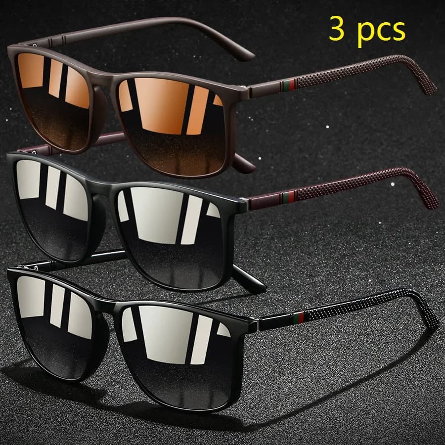 3 occhiali da sole quadrati classici alla moda, da uomo e da donna, per la guida, colorati, trendy, leggeri, per esterni.