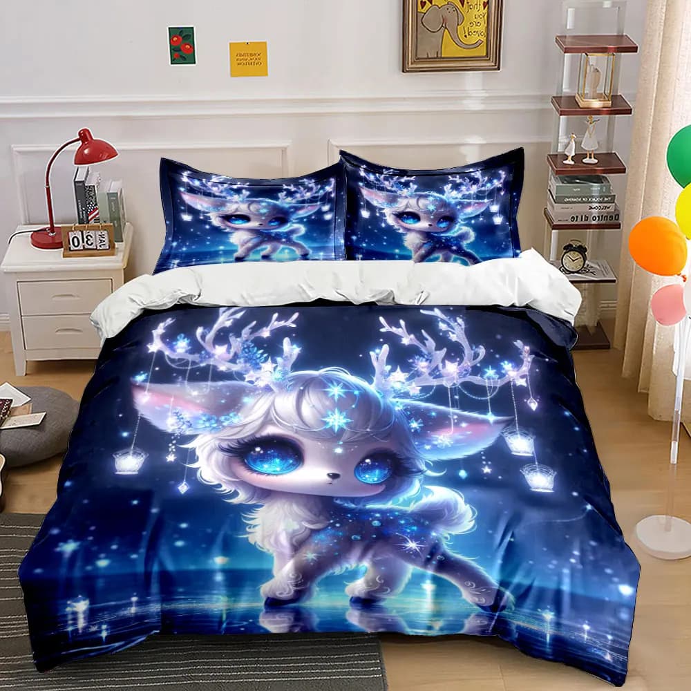 Set Copripiumino Stampato Dreamy Starlight Fawn, 1 Copripiumino + 2 Federe, Diverse Misure, Decorazione per Camera da Letto, Lavabile in Lavatrice