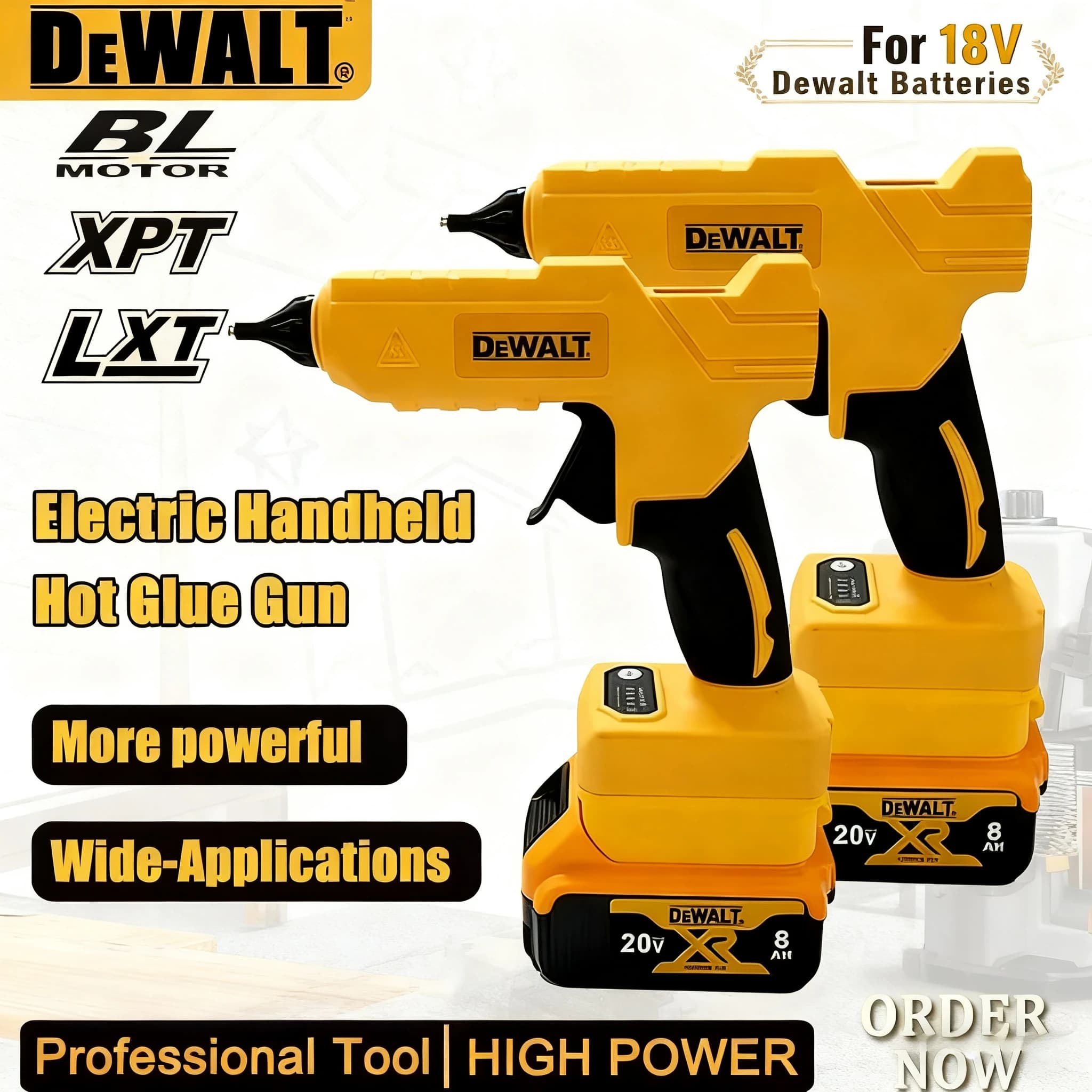 Pistola per colla a caldo elettrica portatile Dewalt senza fili, strumento fai-da-te per riparazioni, saldatura a caldo, pistola ad aria calda con ugello anti-scottatura per batteria da 20V