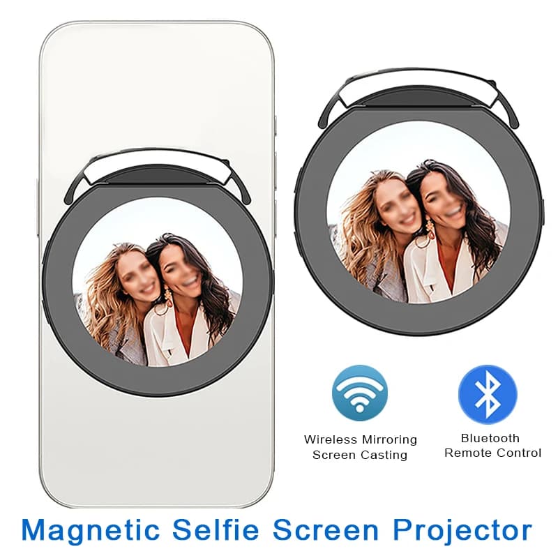 Proiettore per schermo mobile rotondo Schermo per selfie magnetico per telefono cellulare wireless Display da 2,1 pollici Dispositivo di mirroring per schermo per smartphone