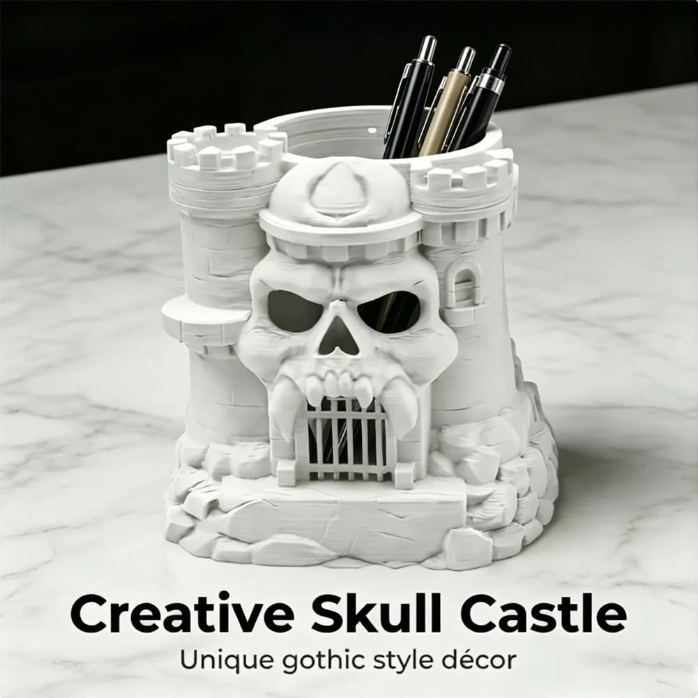 Portapenne a Forma di Teschio 3D Stampato, Organizzatore Gotico per Pennelli da Trucco e Matite, Decorazione Creativa per Scrivania e Ufficio, Tema Halloween