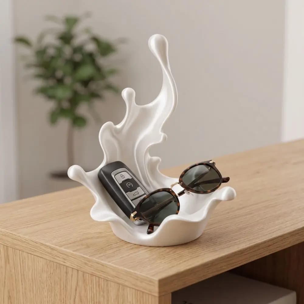 3D Printed Splash Shaped Jewelry Tray Wave Shaped Plastic Water Splash Trinket Holder Decorative Vivid Key Ring Holder