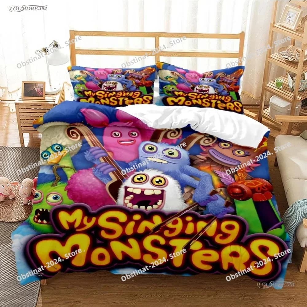 Gioco divertente My Singing Monsters Cute Copripiumino per tutte le stagioni, set di biancheria da letto Copripiumino morbido e federe SingleDoubleQueenKing