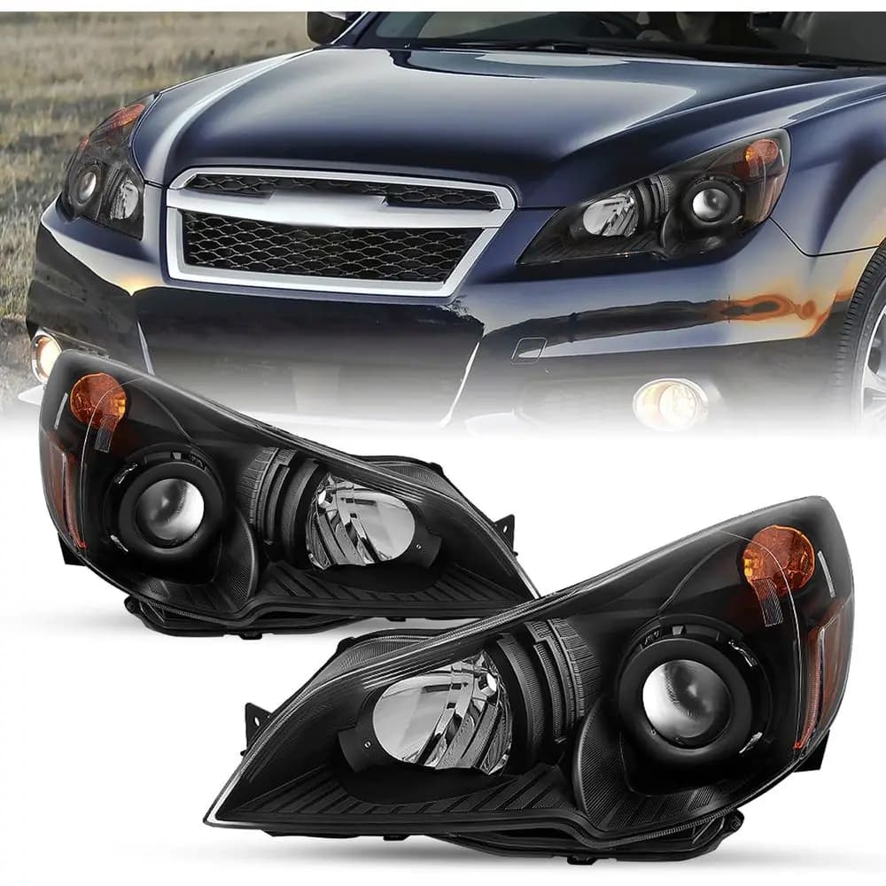 Gruppo Fari Anteriori Compatibile con Subaru Legacy/Outback 2010-2014, Proiettore Alogeno, Lato Passeggero e Conducente, Nero