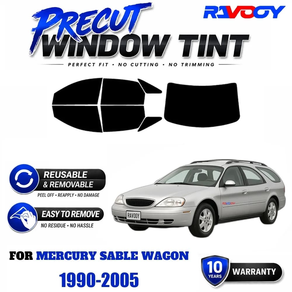 RAVOOY Precut Window Tint, Reusable Removable EPU Film, Custom Fit for Mercury Sable Wagon 1990-2005, UV Heat Protection
